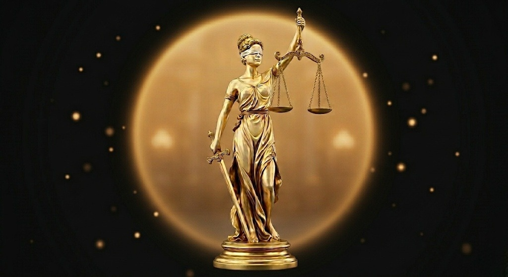 Ilustrasi Lady Justice — simbol keadilan dan profesionalisme hukum